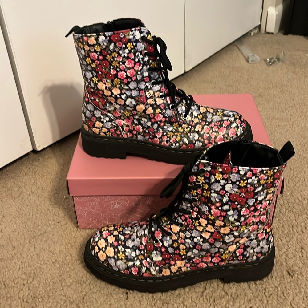 Floral combat boots